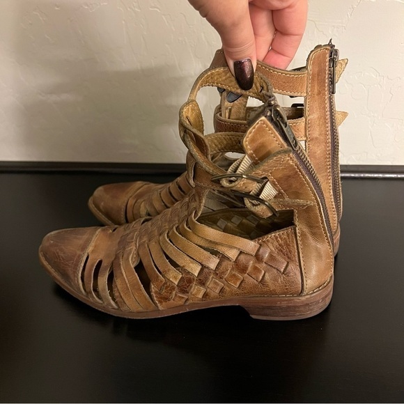 BED|STU Sandals Woven Leather Closed pointy Toe Ankle Buckle Brown booties 7 - Picture 6 of 16